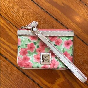 Dooney & Bourke Pink Petunia Floral Flower Coated Cotton & Leather Wristlet